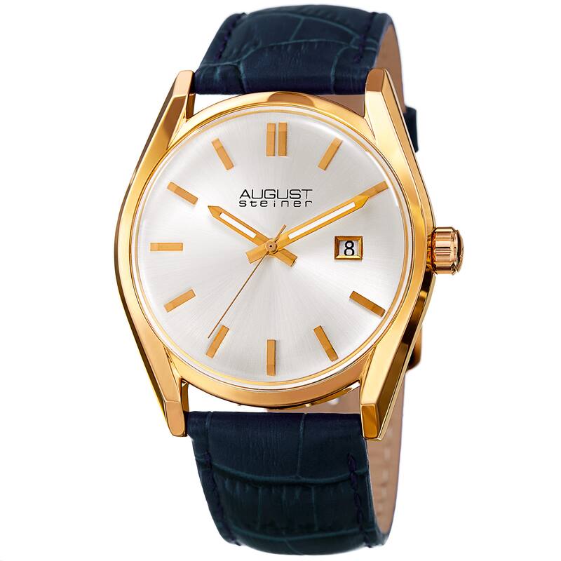 August Steiner Women's Quartz Easy-to-Read Blue Leather Strap Watch