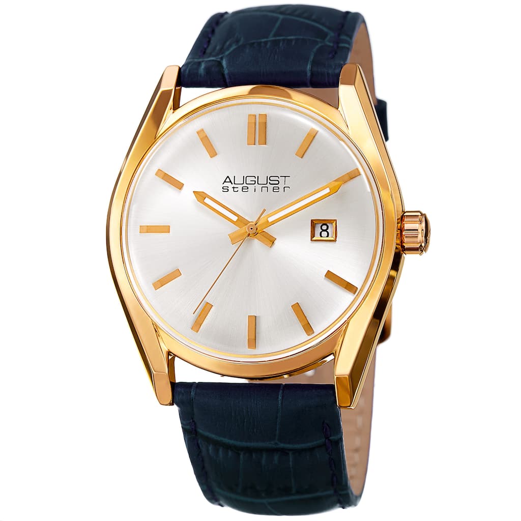 August Steiner Women's Quartz Easy-to-Read Blue Leather Strap Watch