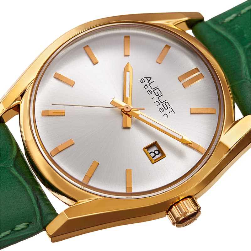 August Steiner Women's Quartz Easy-to-Read Green Leather Strap Watch