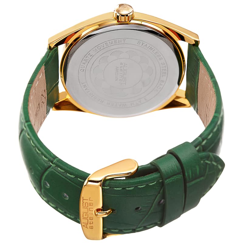 August Steiner Women's Quartz Easy-to-Read Green Leather Strap Watch