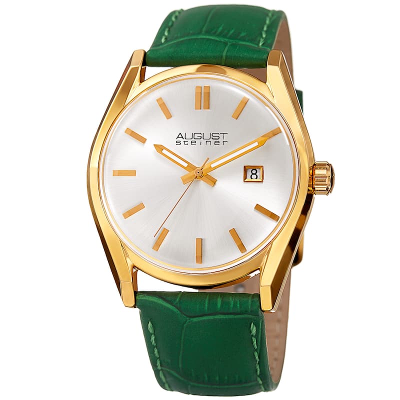 August Steiner Women's Quartz Easy-to-Read Green Leather Strap Watch