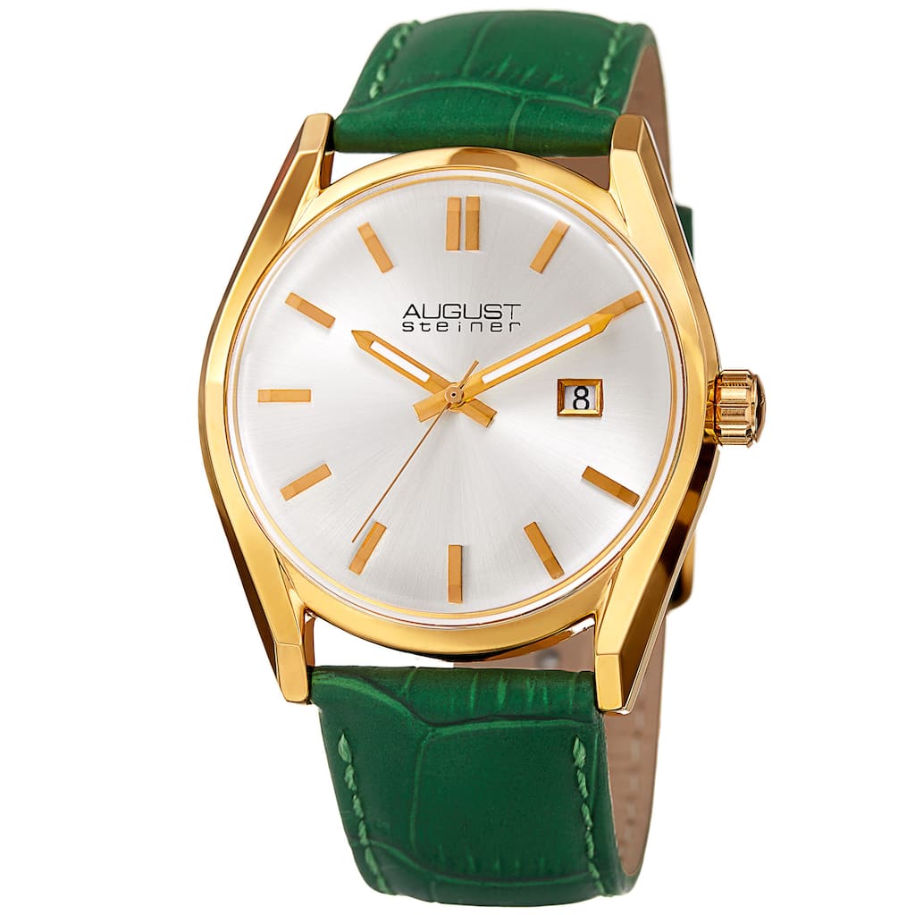 August Steiner Women's Quartz Easy-to-Read Green Leather Strap Watch