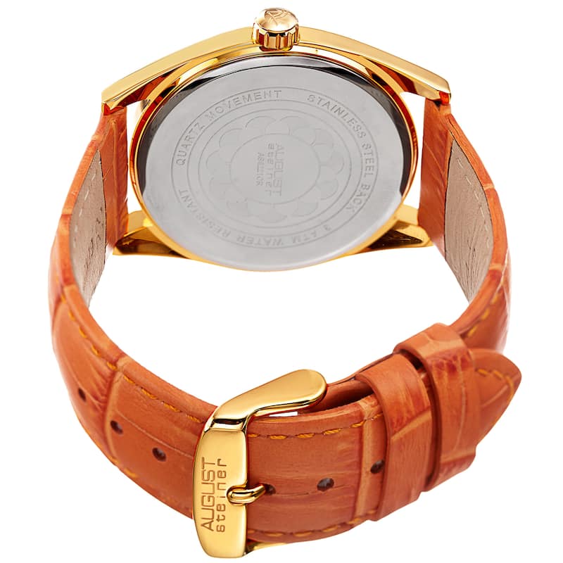 August Steiner Women's Quartz Easy-to-Read Orange Leather Strap Watch