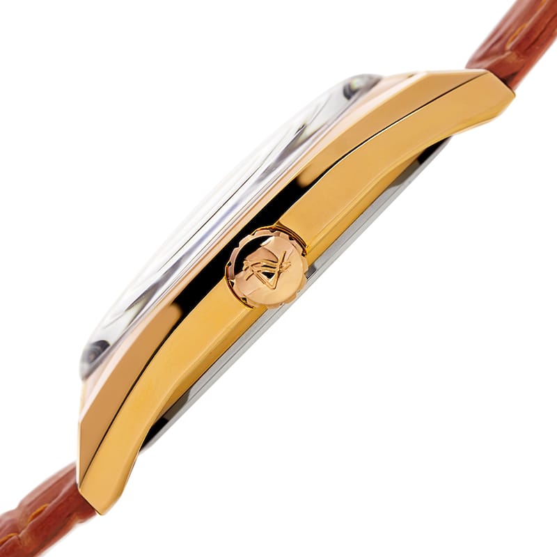 August Steiner Women's Quartz Easy-to-Read Orange Leather Strap Watch