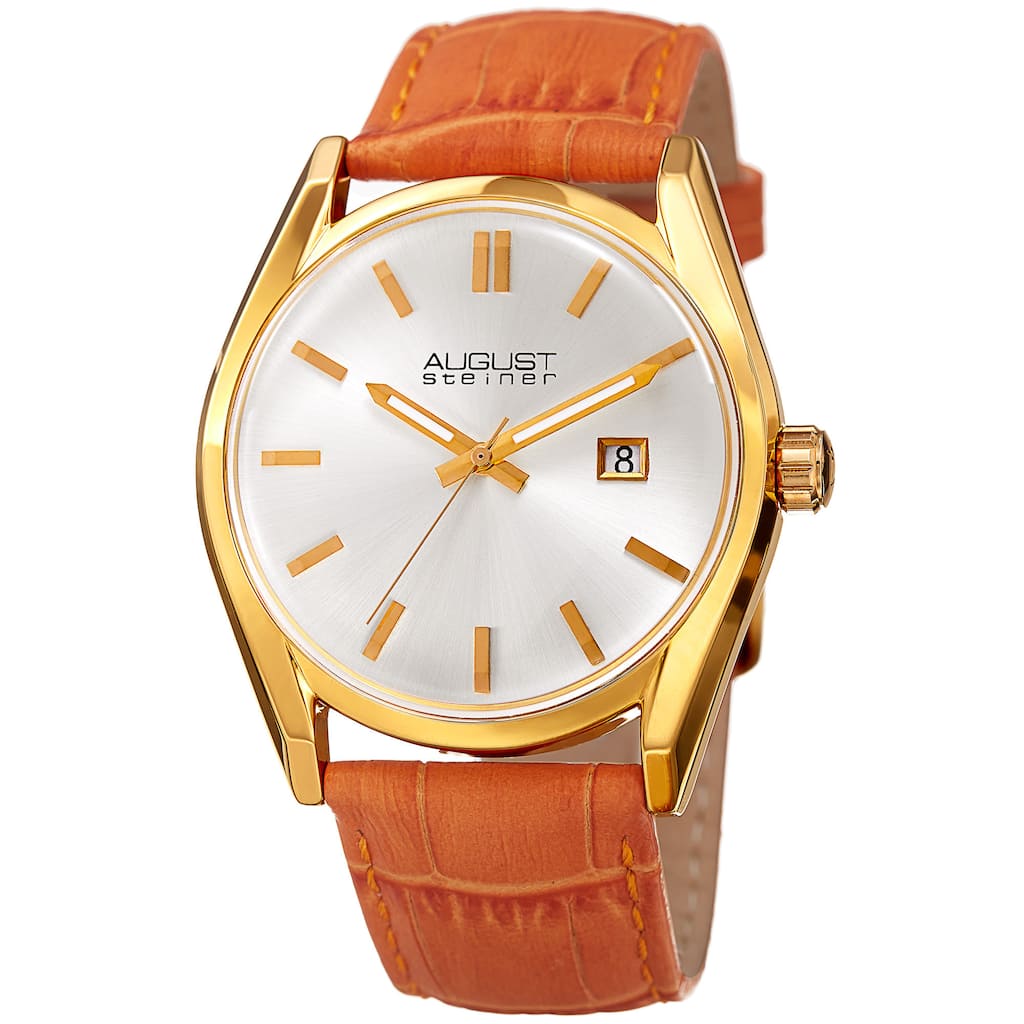 August Steiner Women's Quartz Easy-to-Read Orange Leather Strap Watch