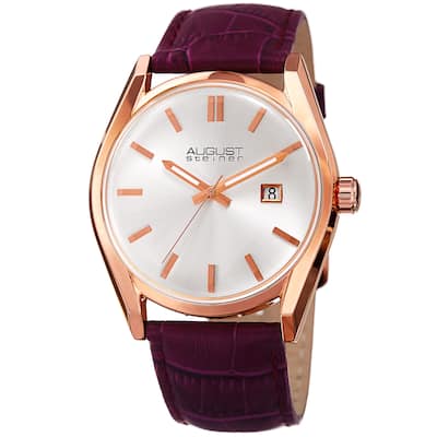 August Steiner Women's Quartz Easy-to-Read Purple Leather Strap Watch
