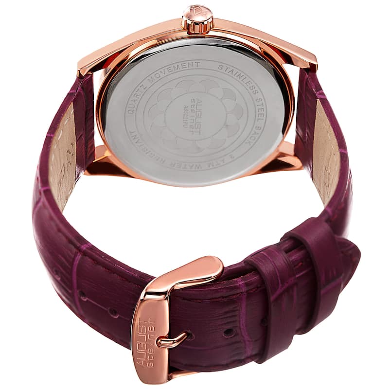 August Steiner Women's Quartz Easy-to-Read Purple Leather Strap Watch