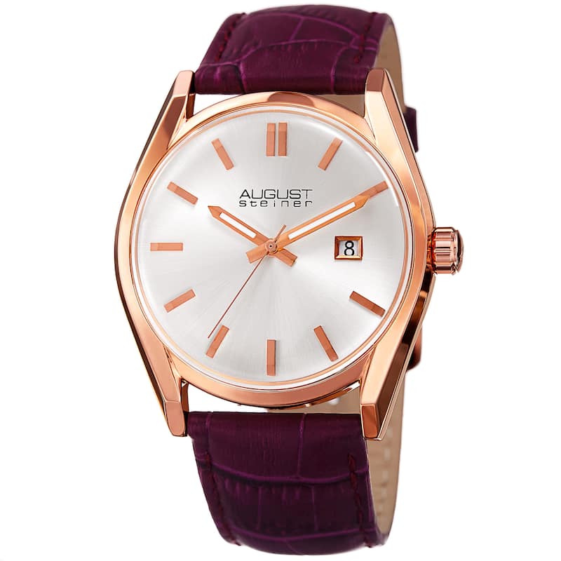 August Steiner Women's Quartz Easy-to-Read Purple Leather Strap Watch