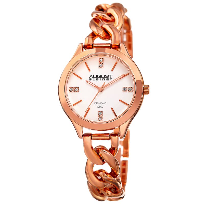 August Steiner Women's Quartz Diamond Rose-Tone Bracelet Watch