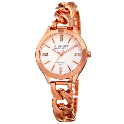 August Steiner Women's Quartz Diamond Rose-Tone Bracelet Watch