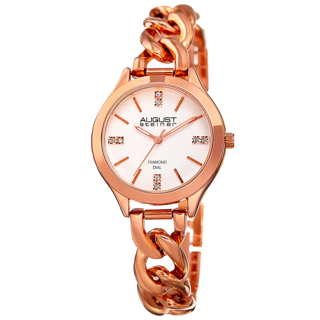 August Steiner Women's Quartz Diamond Rose-Tone Bracelet Watch