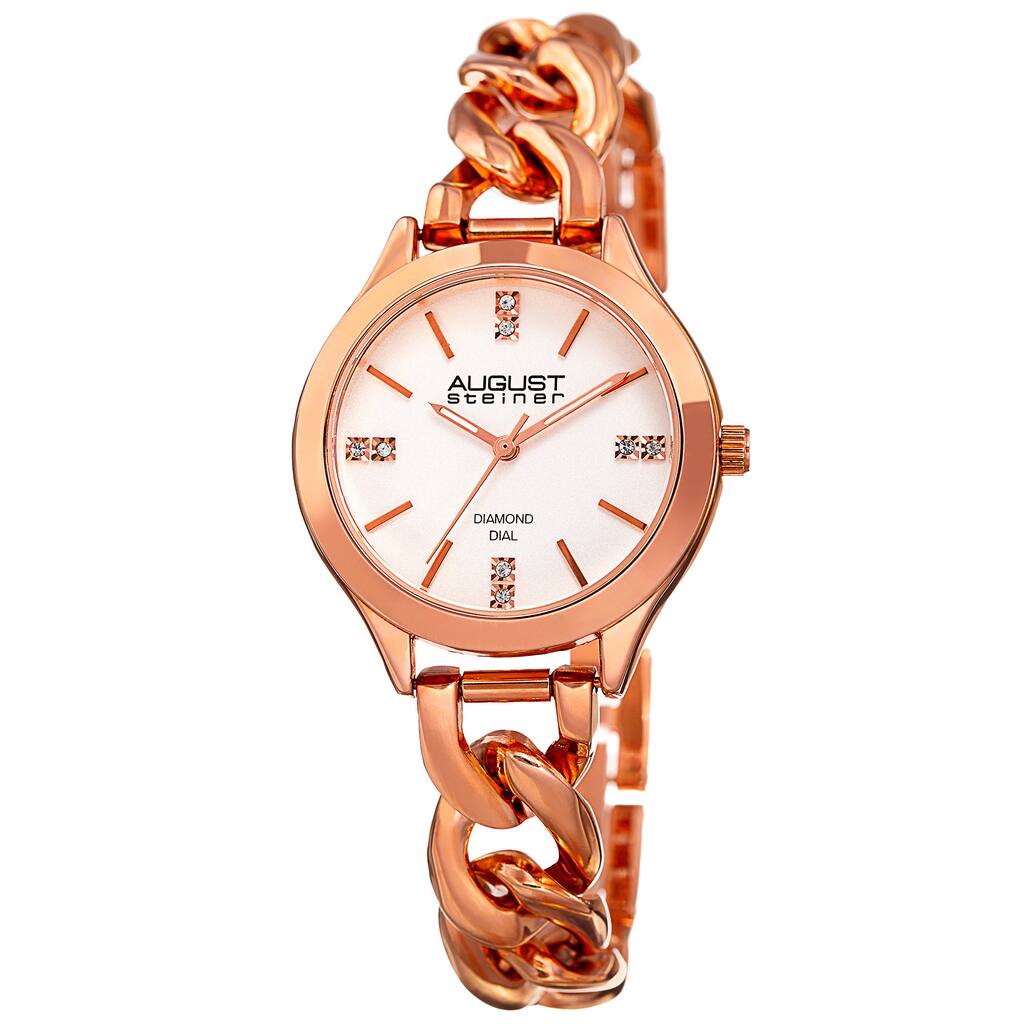 August Steiner Women's Quartz Diamond Rose-Tone Bracelet Watch