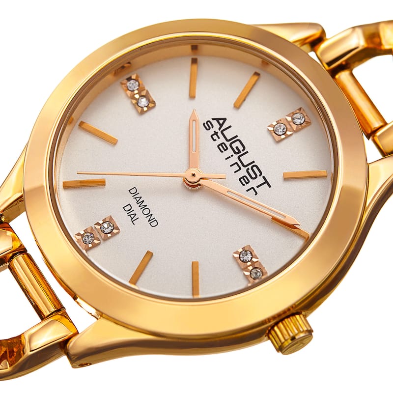 August Steiner Women's Quartz Diamond Gold-Tone Bracelet Watch