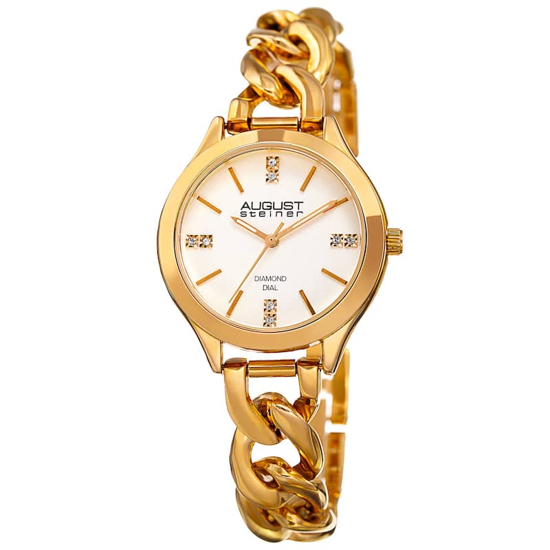 August Steiner Women's Quartz Diamond Gold-Tone Bracelet Watch