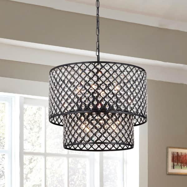 slide 2 of 11, Aenna Multicolored Metal 2-tier 8-light Drum Chandelier