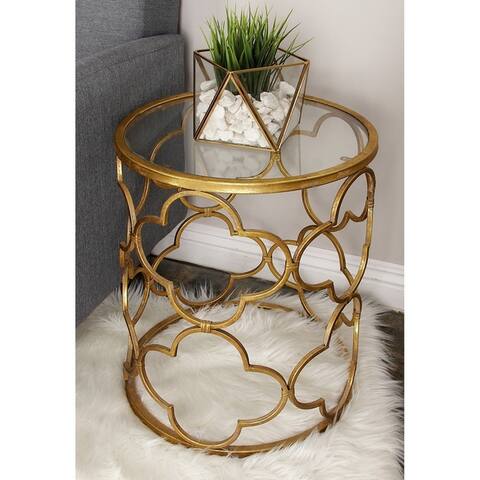 Contemporary 20 Inch Cylindrical Golden Accent Table by Studio 350