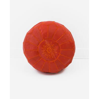 Moroccan Leather Pouf Unstuffed Ottoman, Saffron Red (Morocco)