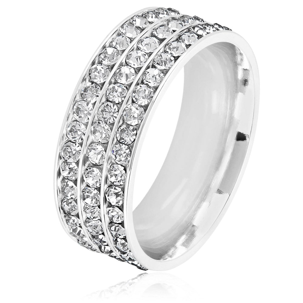 Stainless Steel Eternity Ring Polished Pink Crystal 9mm Eternity Ring