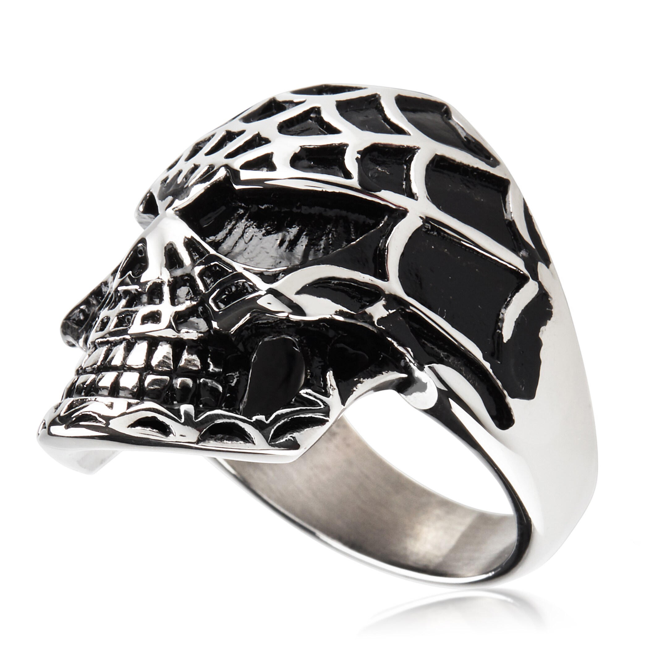 Goldia Mens Stainless Steel Polished and Antiqued Skull Ring 