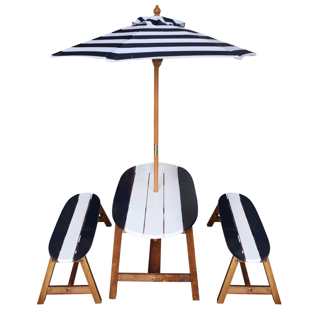 Kids Outdoor Surfboard Table and Bench Set with Umbrella