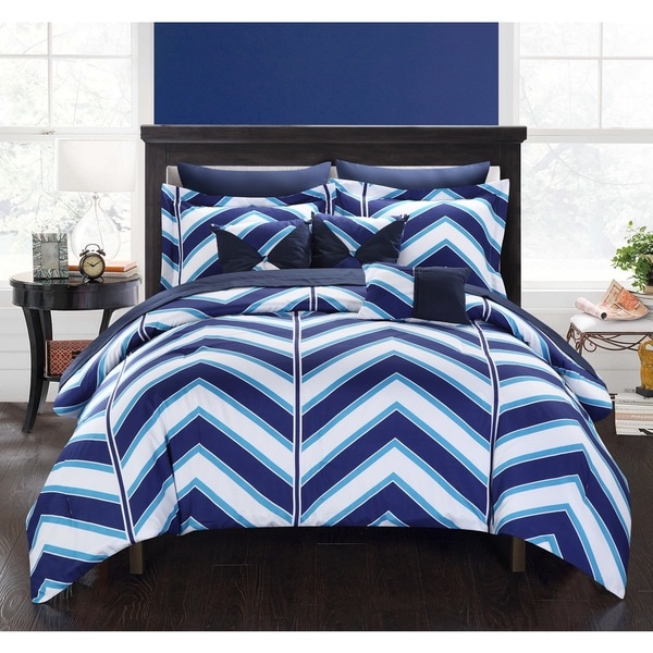 Chic Home Roxy Navy 10-Piece Bed in a Bag with Sheet Set