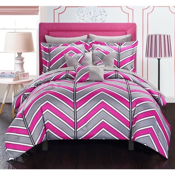 Chic Home Roxy Fuchsia 10-Piece Bed in a Bag with Sheet Set