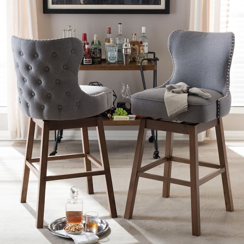 Gradisca Modern and Contemporary 2-Piece Swivel Bar Stool Set - Grey