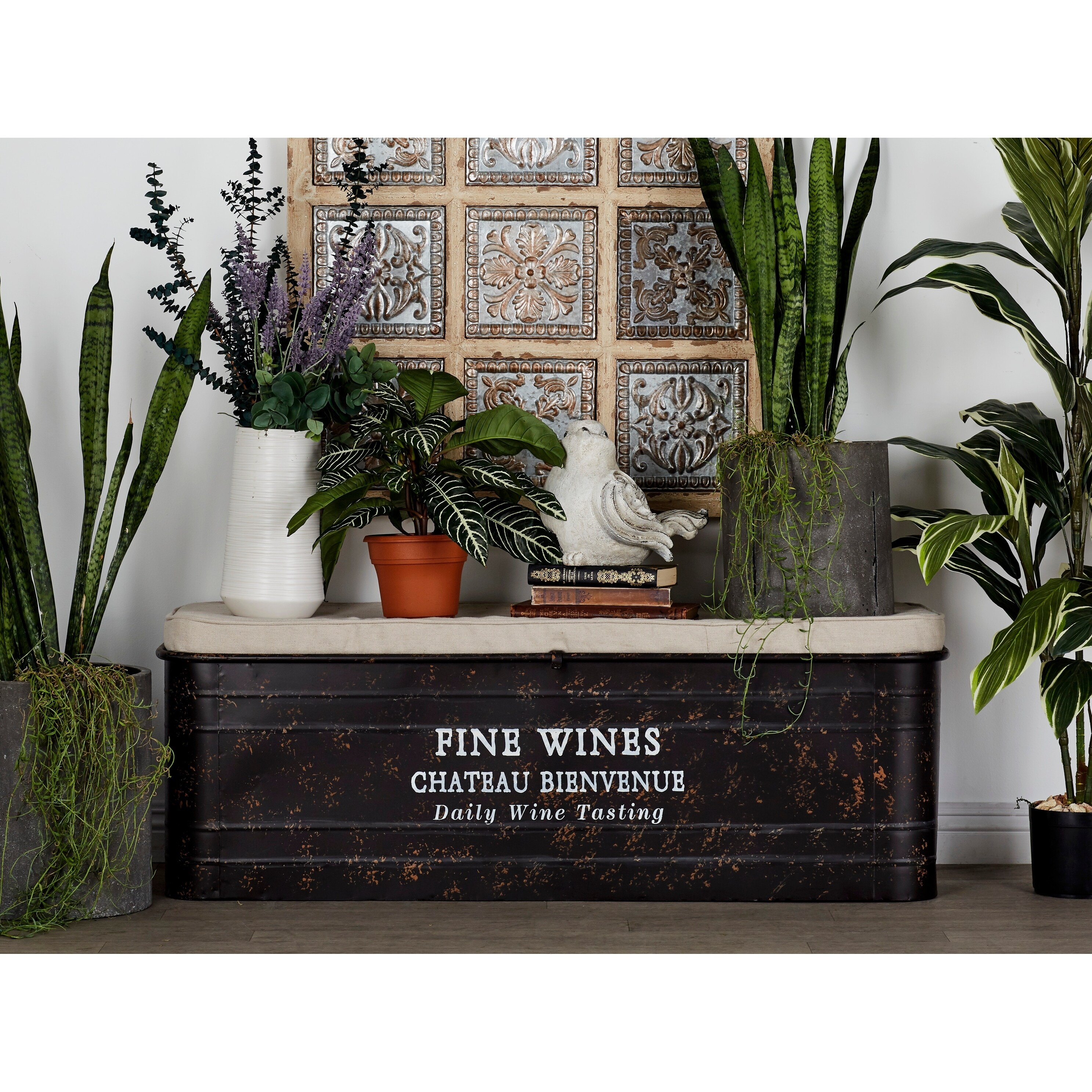Shop Industrial Distressed Metal And Fabric Storage Bench By
