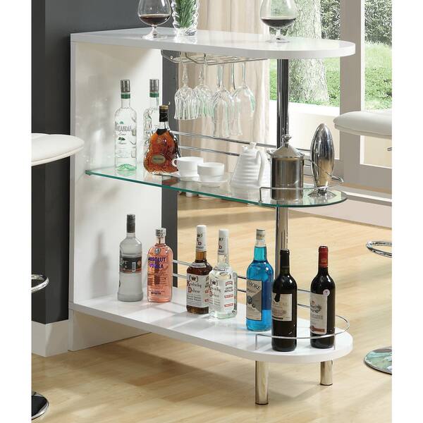 slide 2 of 5, Silver Orchid Rehni White Metal and Glass Bar Table