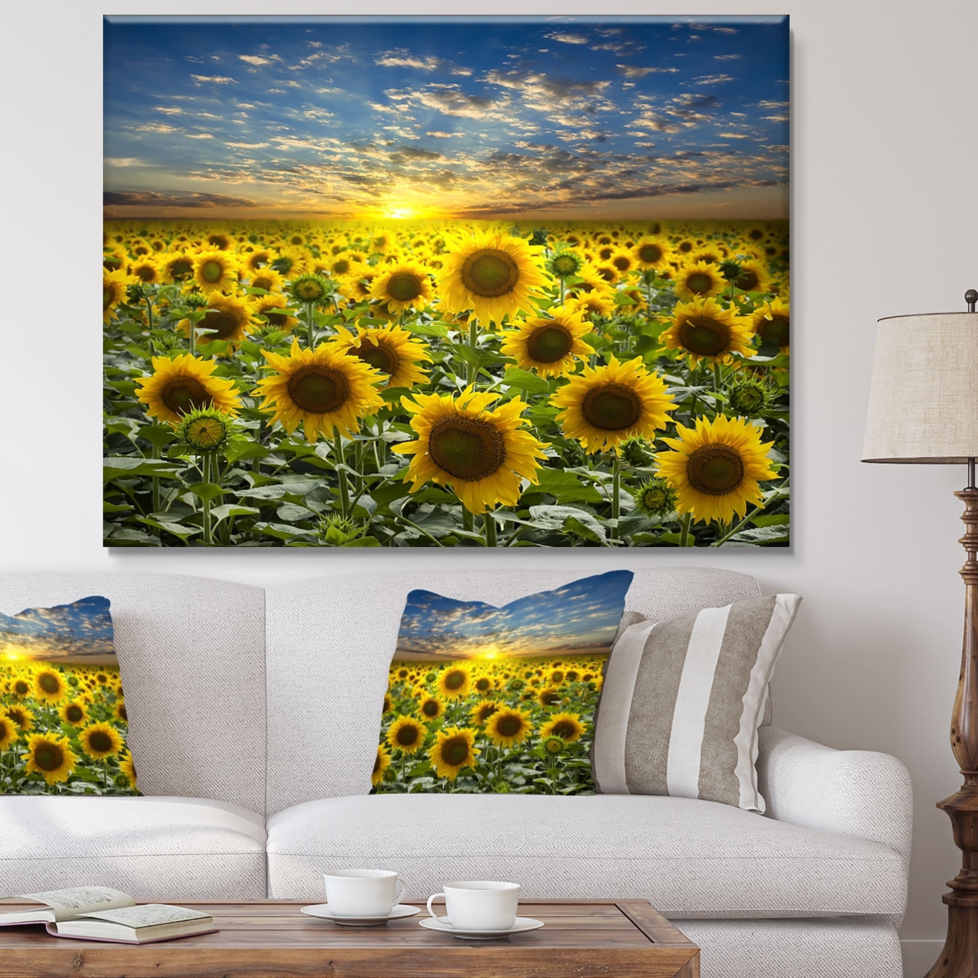 Shop Field Of Blooming Sunflowers Large Flower Canvas Wall Art Green Overstock 12219232