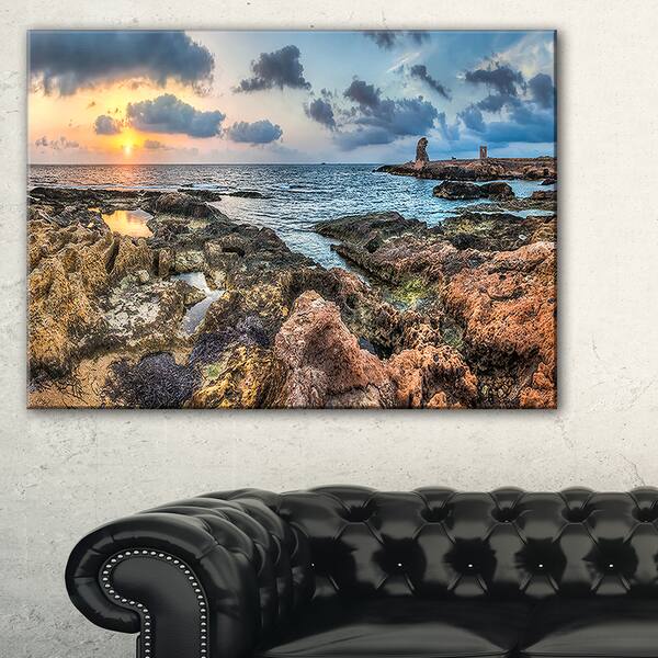 Rocky Blue Seashore Sunset - Extra Large Seashore Canvas Art ...