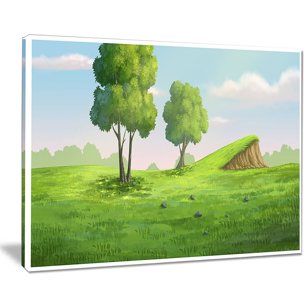 Green Garden with Mound and Trees Oversized Landscape Wall Art Print