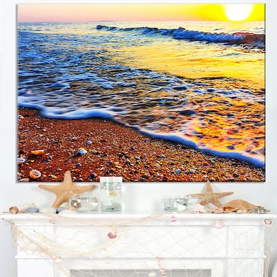 Sunset Reflecting in Blue Waves - Large Seashore Canvas Print