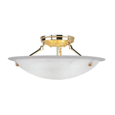 Livex Lighting Oasis Polished Brass Steel/Alabaster Glass 3-light Ceiling Mount Lamp
