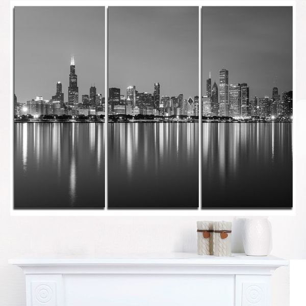 Chicago Skyline at Night Black and White - Cityscape Canvas print - Blue. Opens flyout.