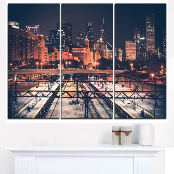Shop Dark Chicago Skyline and Railroad - Cityscape Canvas print - Multi ...