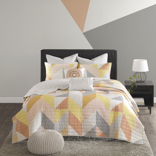 Urban Habitat Parker Orange Cotton Printed 7-piece Coverlet Set