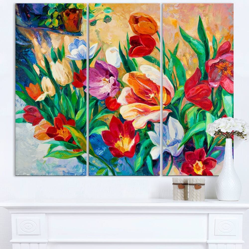 Bouquet of Colorful Flowers Large Floral Wall Art Canvas Multi