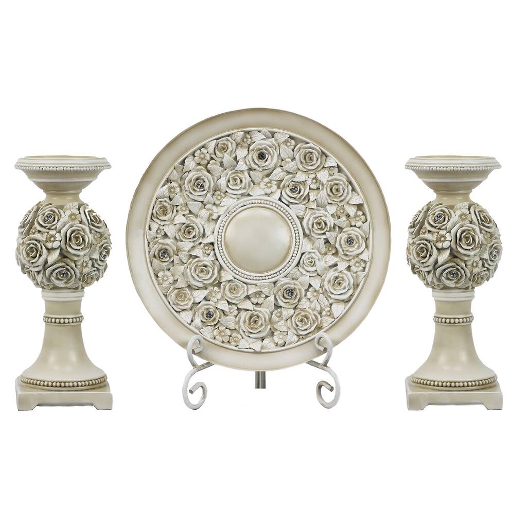 D'Lusso Designs Cassia Collection Four-piece Charger, Stand, and Two Candlestick Set