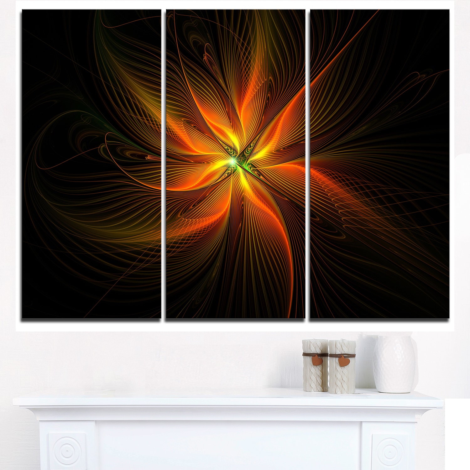 Shop Shiny Golden Yellow Fractal Flower On Black Floral Canvas Artwork Print Gold Overstock 12222415