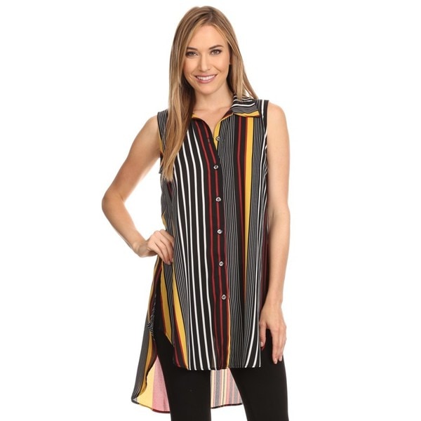 High Secret Women's Sleeveless Striped Button-down Tunic/Blouse