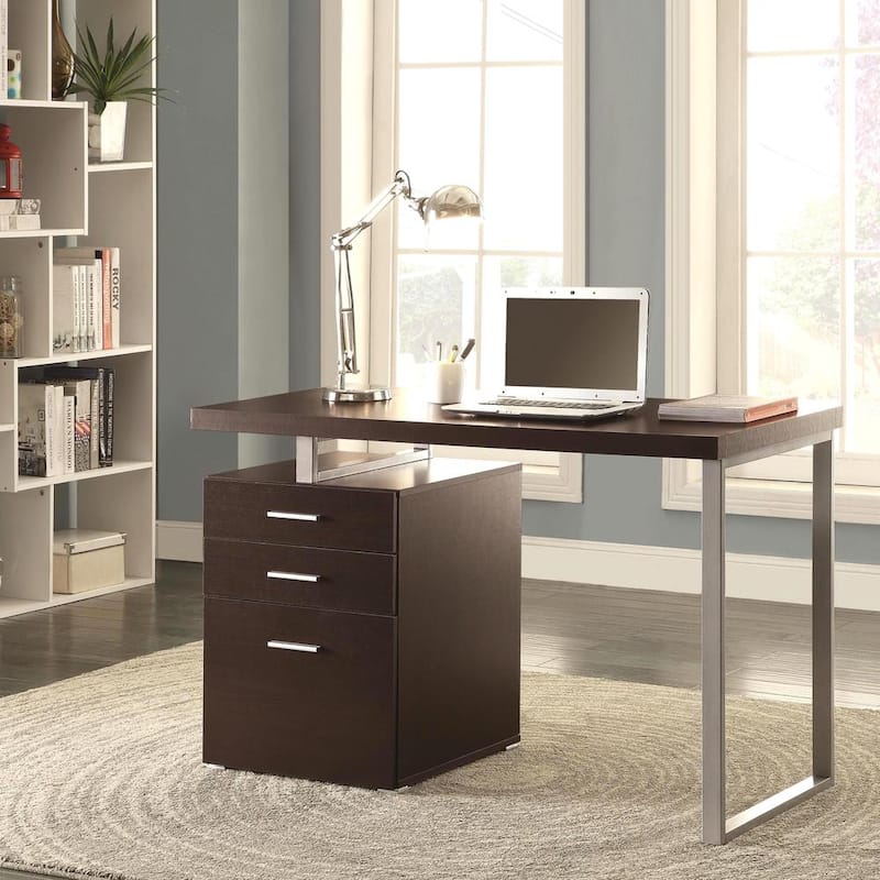 Modern Design Home Office Cappuccino Writing/ Computer Desk with Drawers and File Cabinet