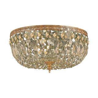 Ceiling Mount 3-light Olde Brass/ Golden Teak Crystal Flush Mount
