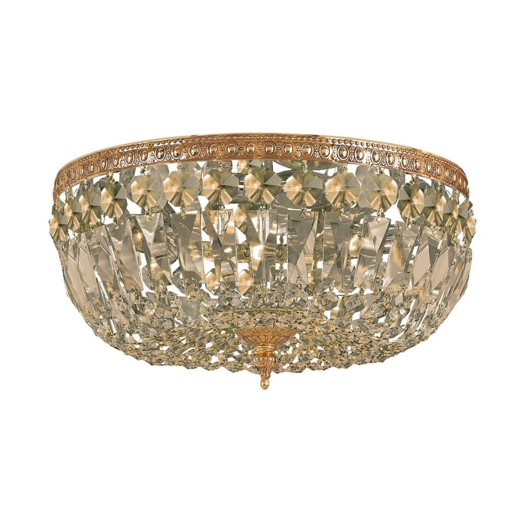 Ceiling Mount 3-light Olde Brass/ Golden Teak Crystal Flush Mount