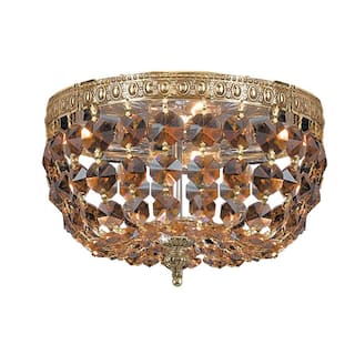 Ceiling Mount 2-light Olde Brass/ Golden Teak Crystal Flush Mount