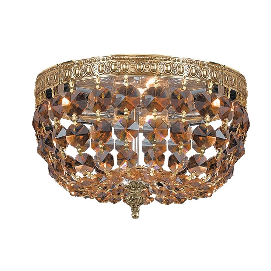 Ceiling Mount 2-light Olde Brass/ Golden Teak Crystal Flush Mount - Gold