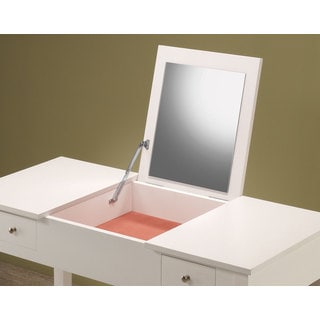 Coaster Company White Wood Fold-Out Mirror Vanity and Stool Set