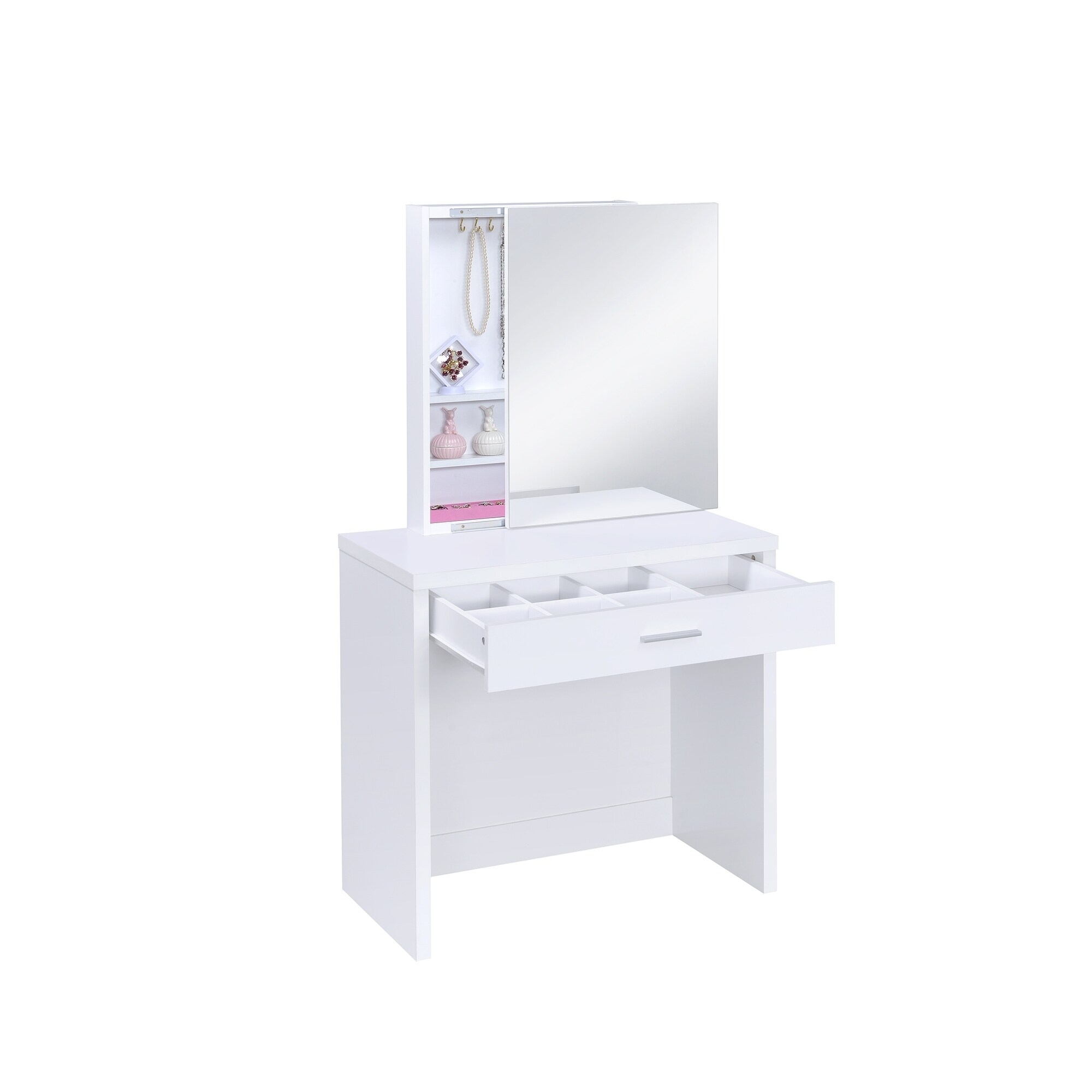 Shop 2 Piece Vanity Set With Hidden Mirror Storage And Lift Top Stool White Overstock 12225006