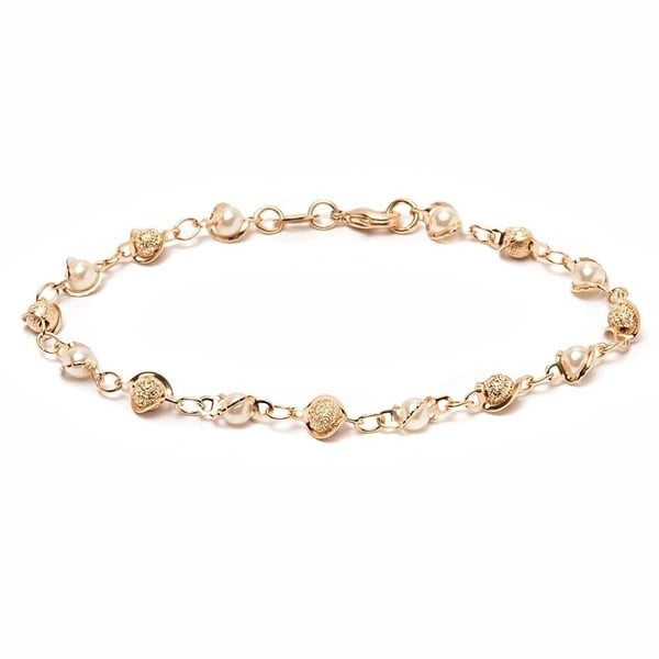 Goldplated Natural Shell Pearl Ball Link Bracelet - Gold. Opens flyout.