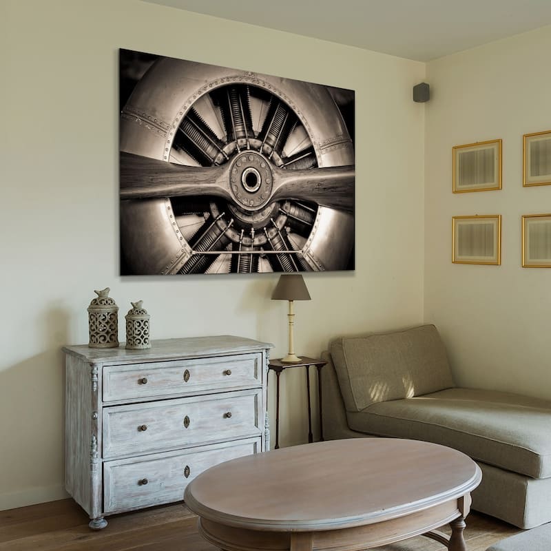 Plane Propeller Graphic Wall Art on Free Floating Tempered Glass Panel